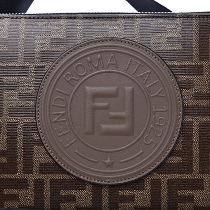 Fendi Glazed Fabric Vitello Century FF 1974 Stamp Patch Messenger Bag Mogano Panna Black 10 of 11