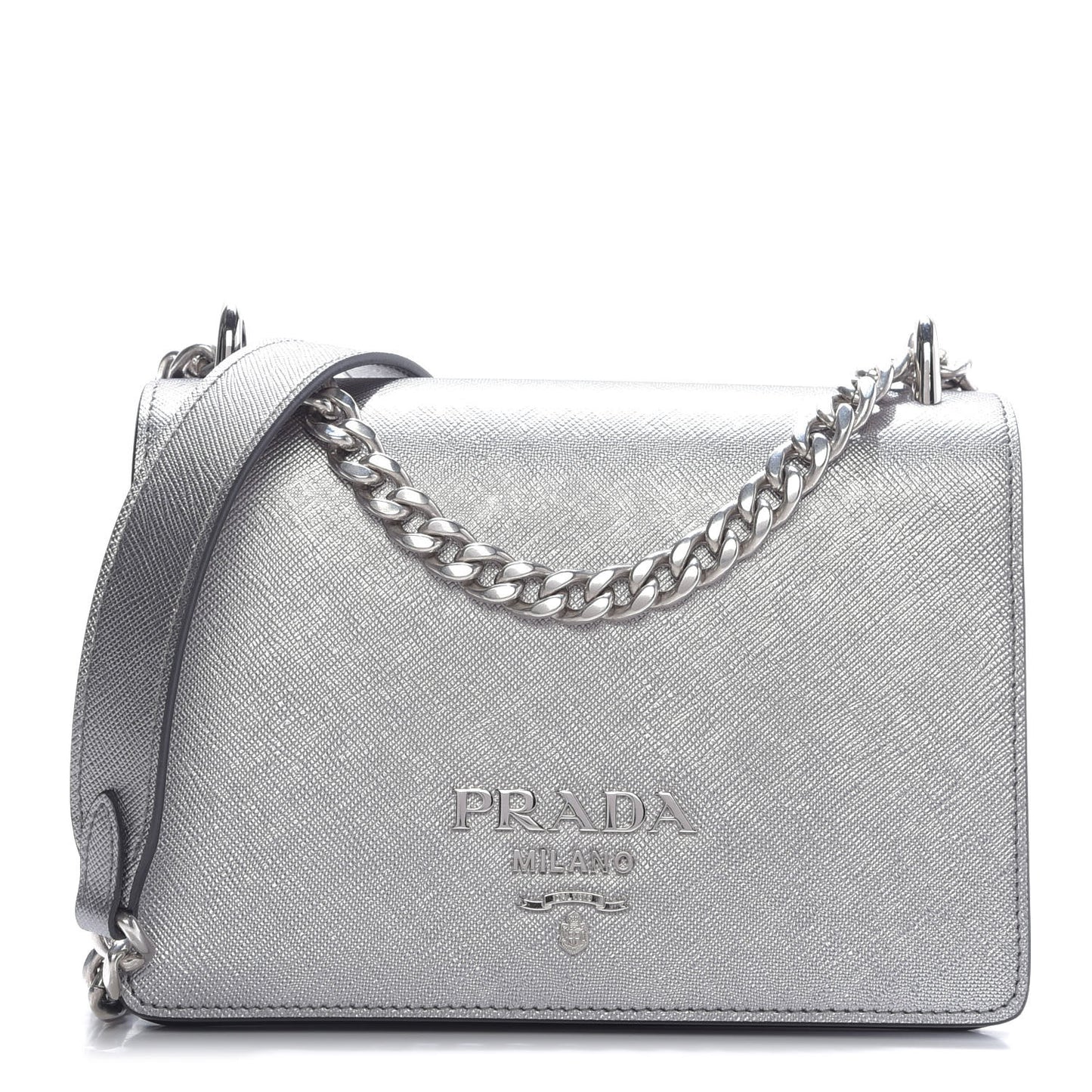 Metallic Saffiano Soft Chain Shoulder Bag Silver