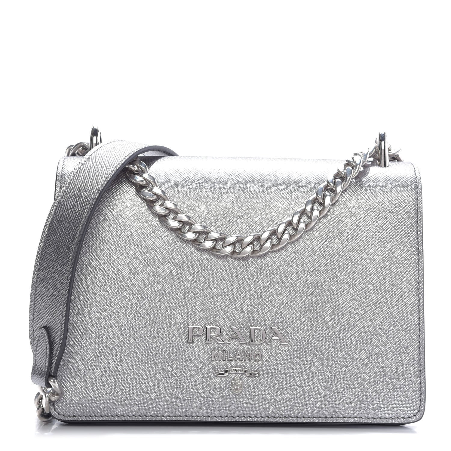 Prada Metallic Saffiano Soft Chain Shoulder Bag Silver 1 of 9