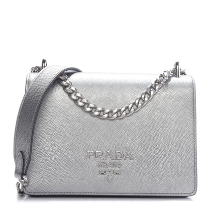 Prada Metallic Saffiano Soft Chain Shoulder Bag Silver 1 of 9