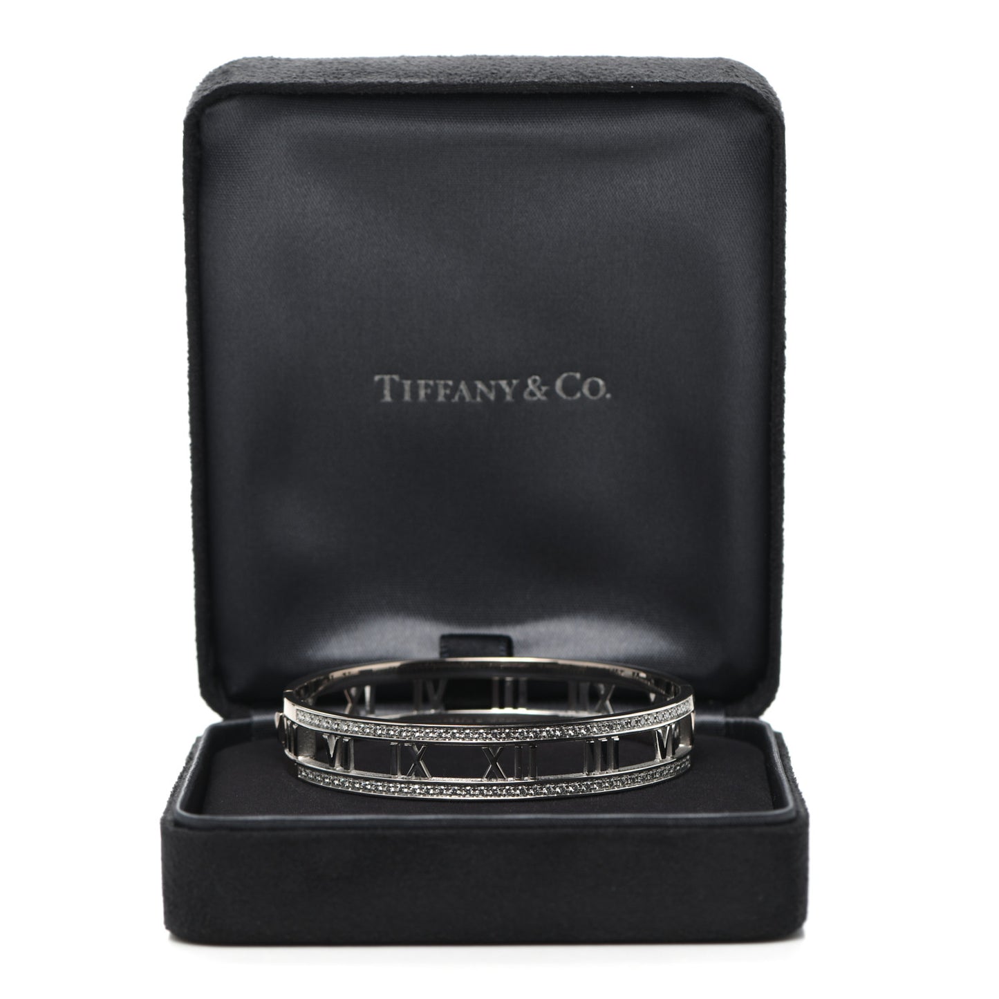 18K White Gold Diamond Atlas Open Hinged Bangle Bracelet