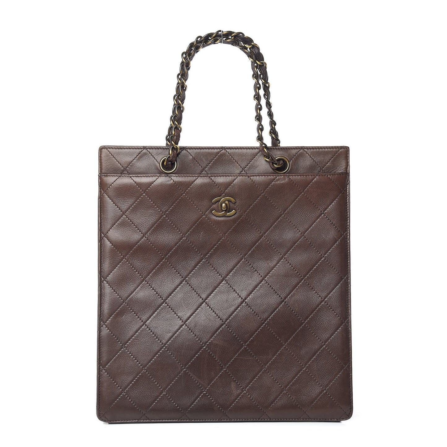 Calfskin Stitched CC Tote Dark Brown