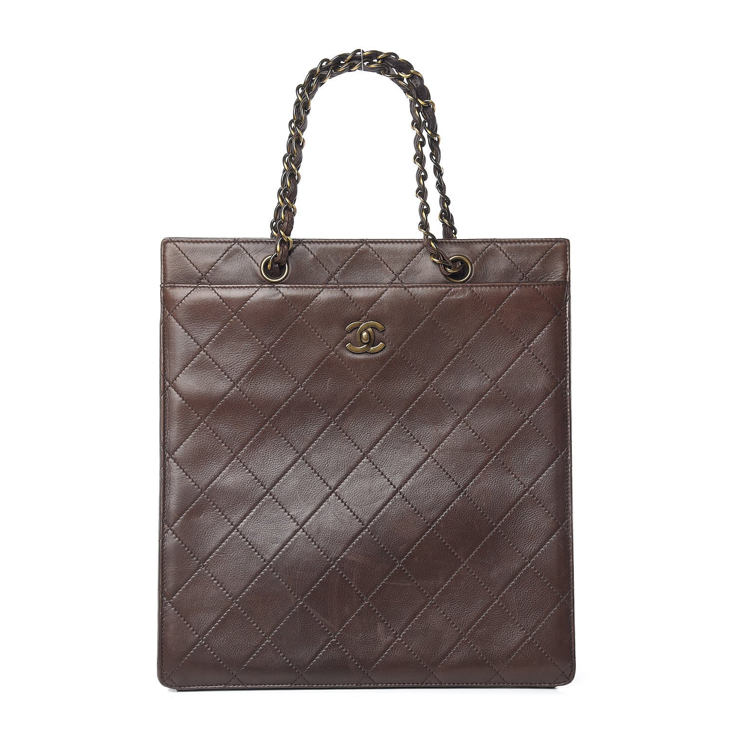 Chanel Calfskin Stitched CC Tote Dark Brown 1 of 20