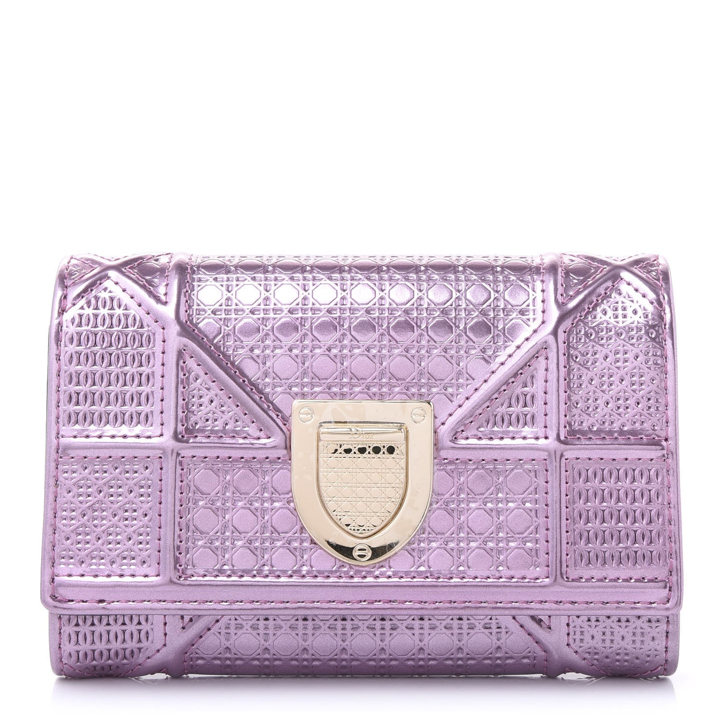 Metallic Patent Micro-Cannage Diorama Elancee Wallet Pink