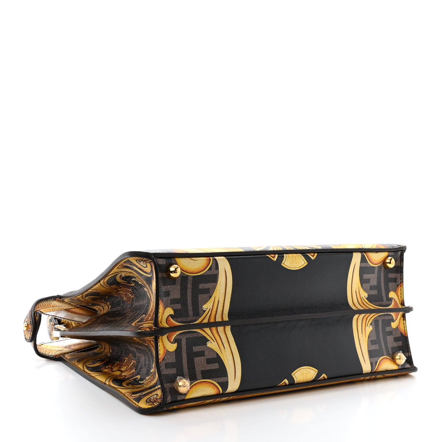 Fendi X VERSACE Vitello Seta Nappa Fendace FF Baroque Medium Peekaboo I SEE U Satchel Tobacco Black Gold 4 of 11