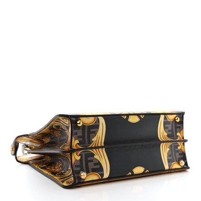 Fendi X VERSACE Vitello Seta Nappa Fendace FF Baroque Medium Peekaboo I SEE U Satchel Tobacco Black Gold 4 of 11