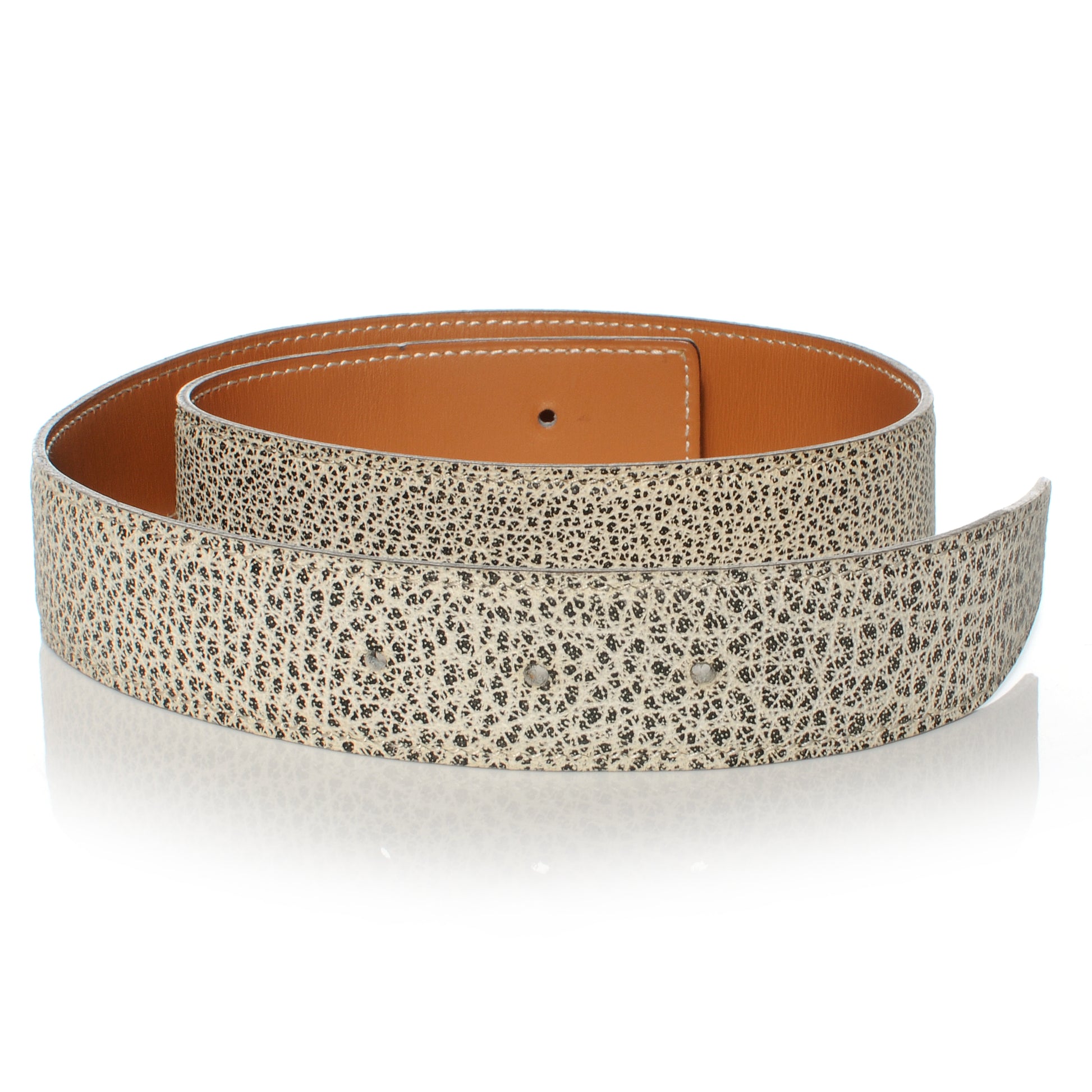 Hermes Buffalo Skipper Dalmatian and Natural Chamonix Reversible Belt Strap 65 1 of 4
