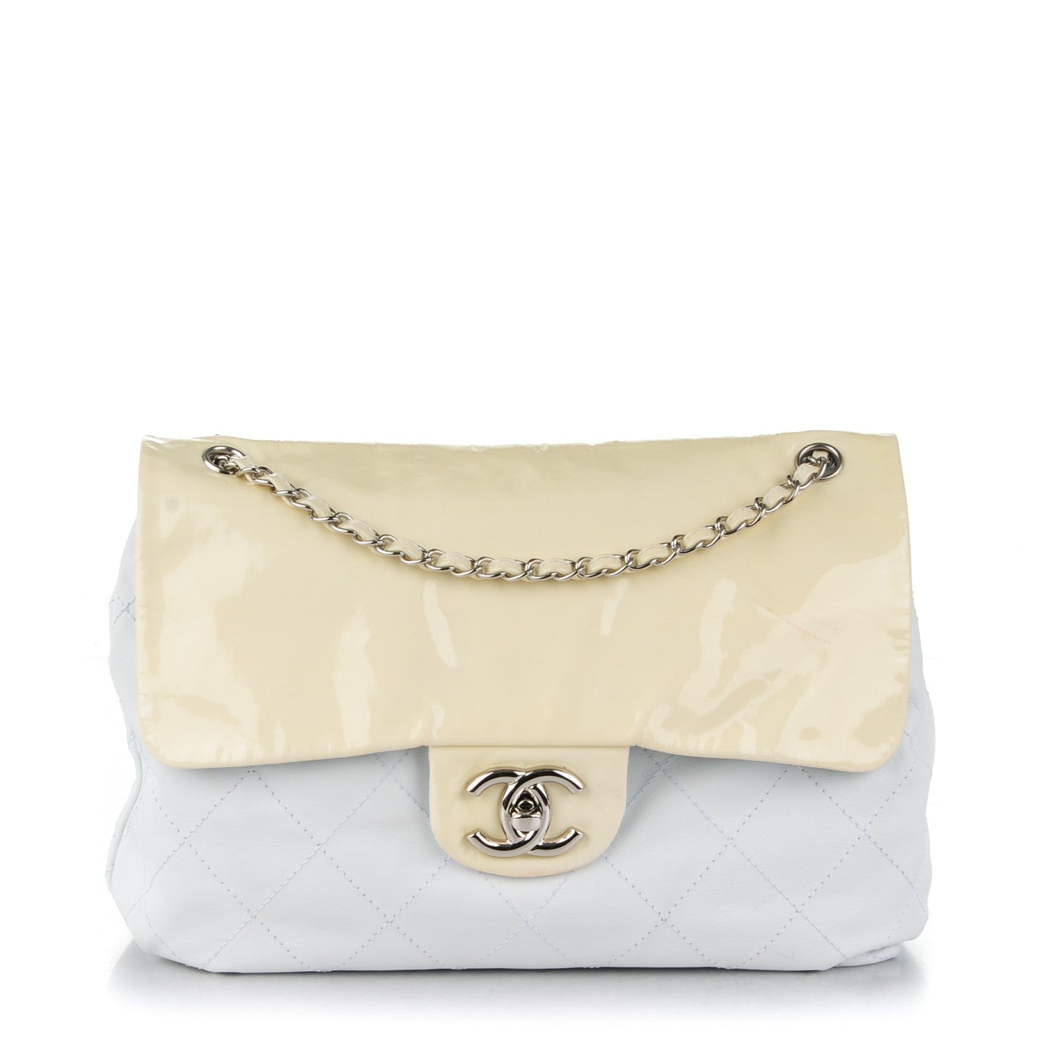 Chanel Patent Calfskin Stitched Shoulder To Shoulder Flap Hobo White 1 of 9