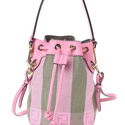 Fendi Raffia Vitello Seta F is Fendi Pequin Gingham Woven Mini Mon Tresor Bucket Bag Military Rosa Lollypop 7 of 9