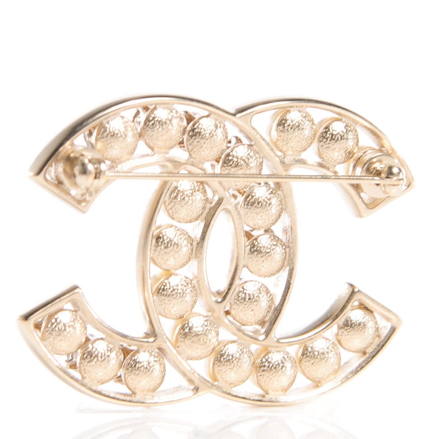 Pearl Crystal CC Brooch Gold