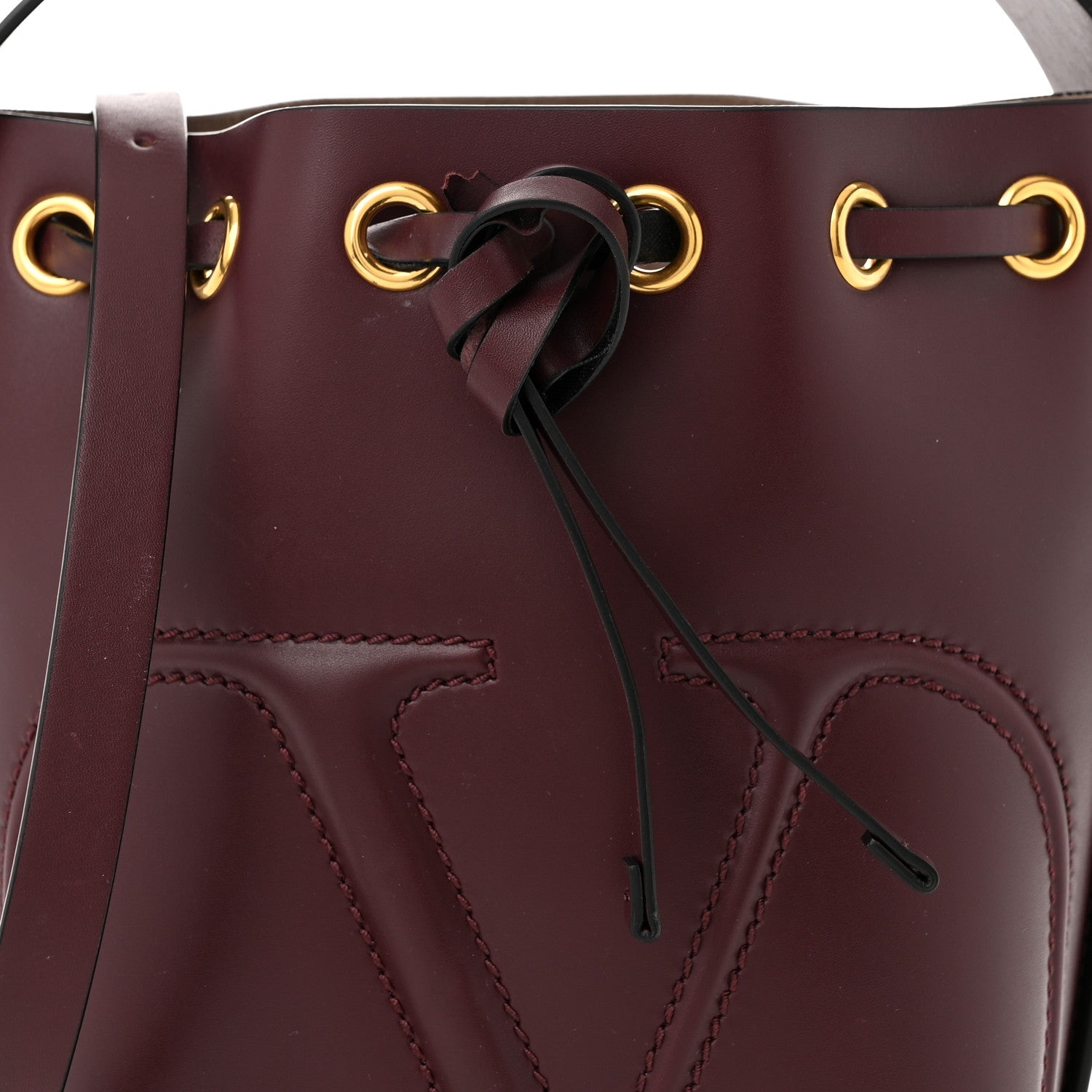 Valentino Garavani Calfskin Vlogo Walk Bucket Bag Burgundy 7 of 11