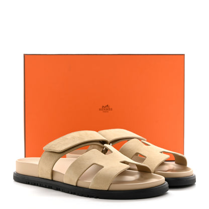 Hermes Suede Goatskin Womens Chypre Sandals 39 Beige Lin 9 of 9