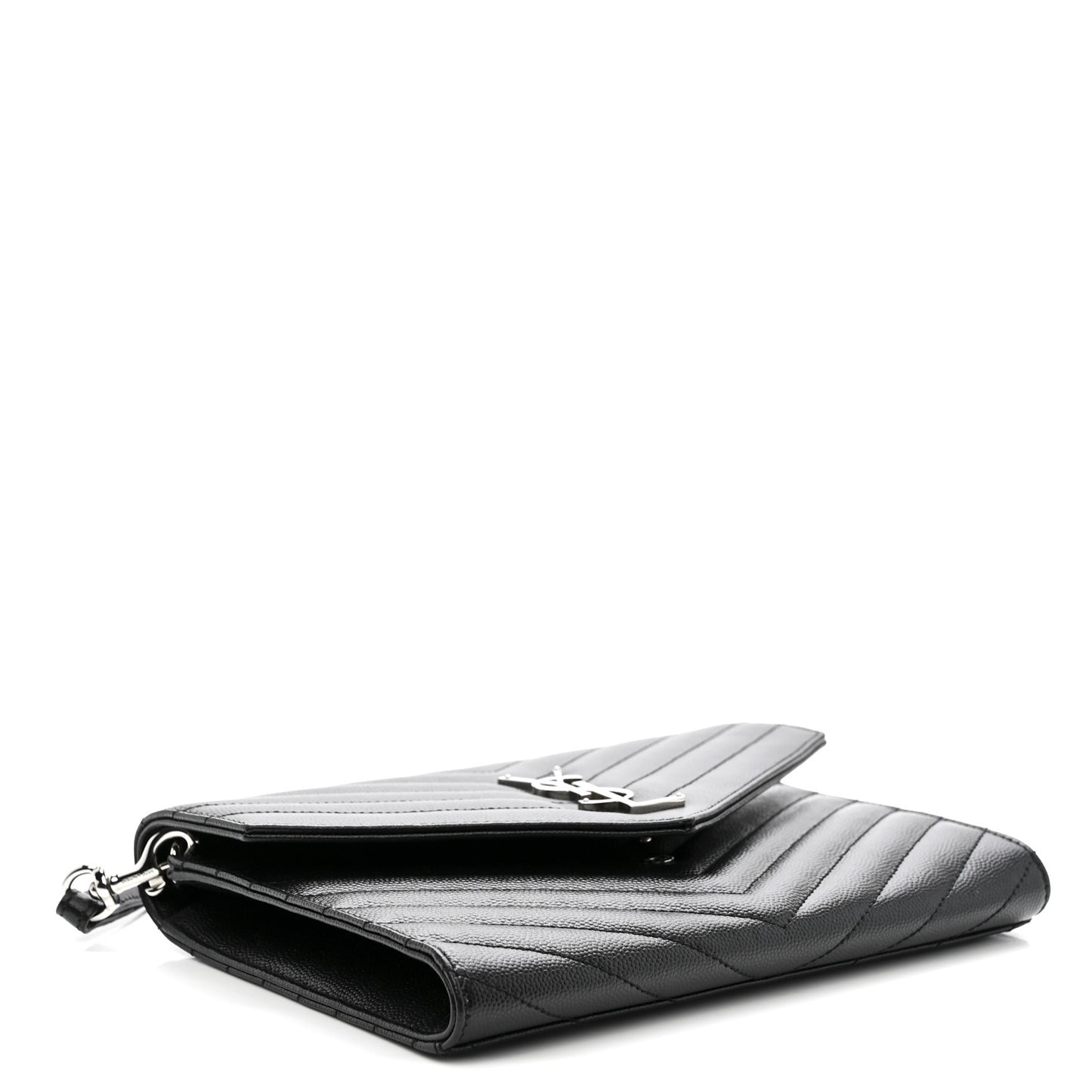 Grain De Poudre Matelasse Chevron Monogram Envelope Clutch Black