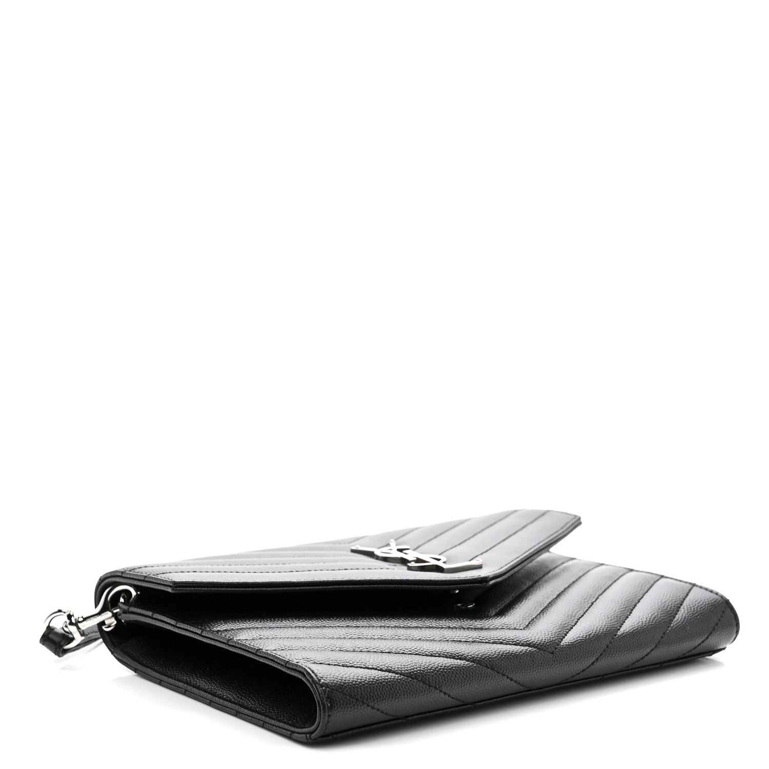 Saint Laurent Grain De Poudre Matelasse Chevron Monogram Envelope Clutch Black 4 of 10
