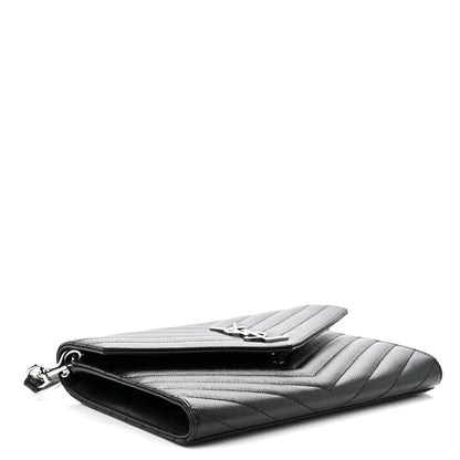 Saint Laurent Grain De Poudre Matelasse Chevron Monogram Envelope Clutch Black 4 of 10