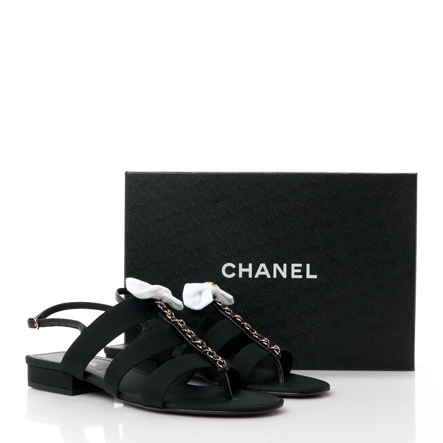 Chanel Grosgrain Chain CC Logo Bow Sandals 38 Black 10 of 10