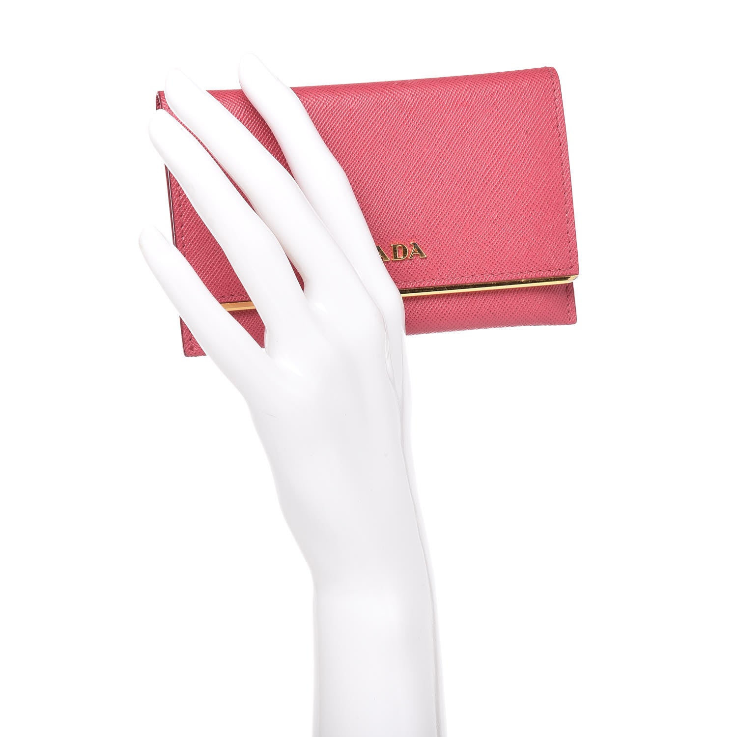 Prada Saffiano Metal Bar Flap Wallet Peonia 2 of 10
