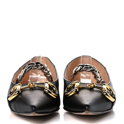 Gucci Nappa Lumiere Deva Horsebit Chain Embellished Flats 37 Black 2 of 11