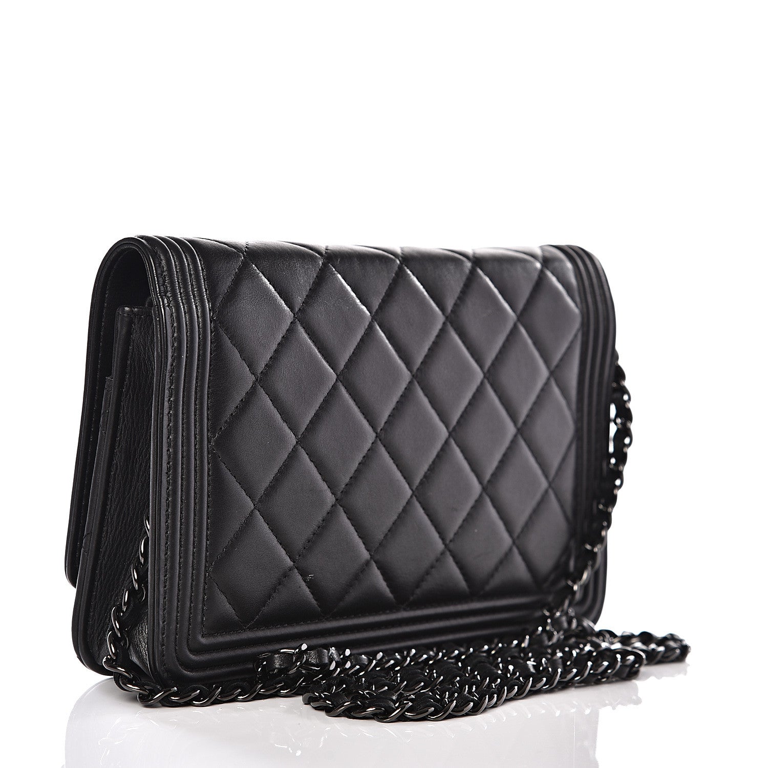 Chanel Calfskin Quilted Boy Wallet On Chain WOC So Black 2 of 12