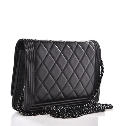 Chanel Calfskin Quilted Boy Wallet On Chain WOC So Black 2 of 12
