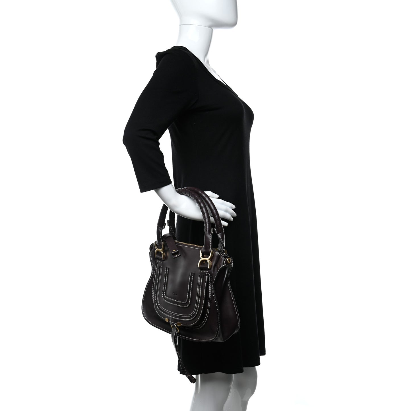 Smooth Calfskin Small Marcie Satchel Black Raisin