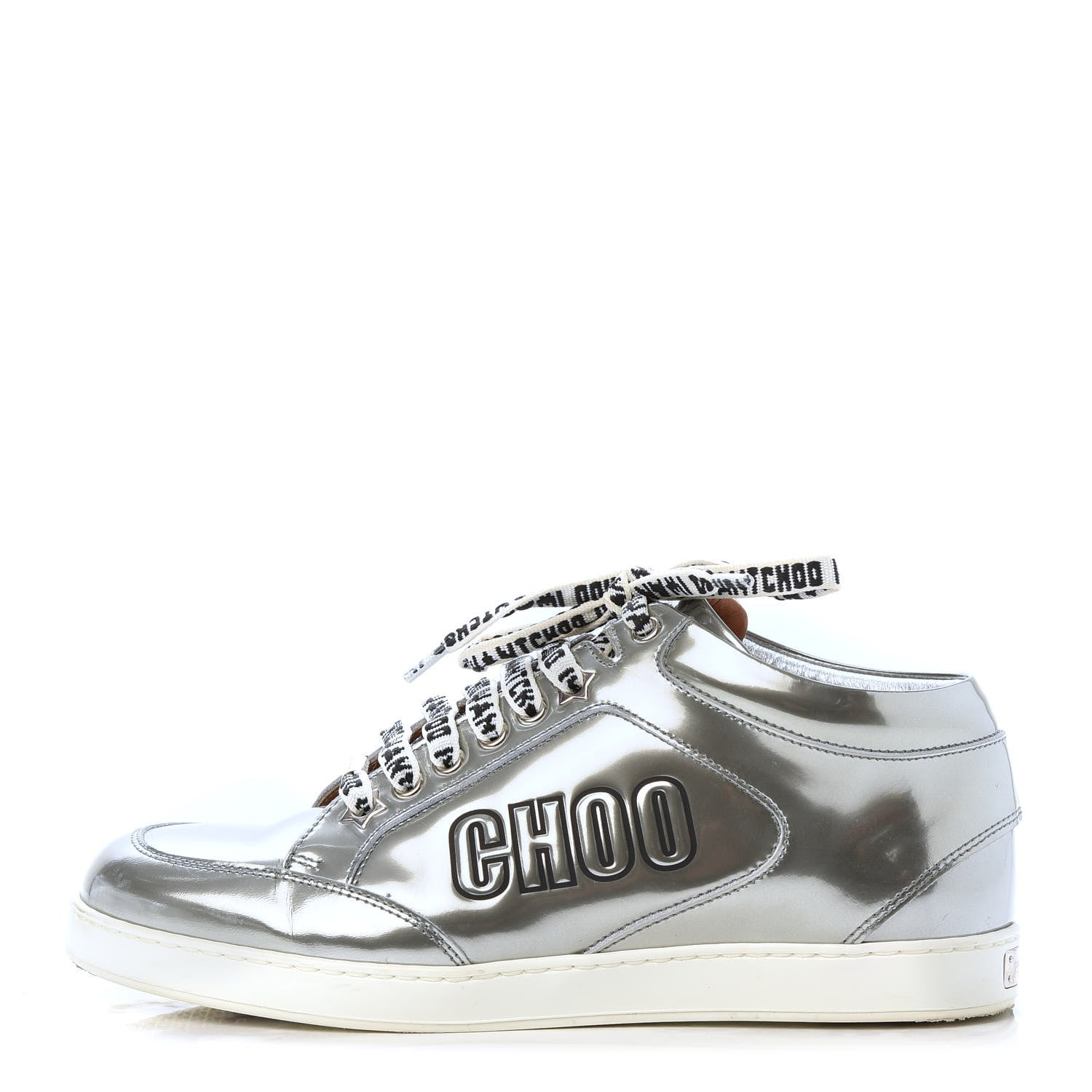 Jimmy Choo Liquid Mirror Calfskin Embossed Miami Sneaker 36.5 Silver Black 1 of 10