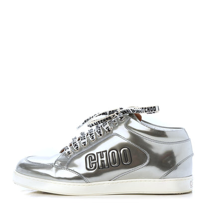 Jimmy Choo Liquid Mirror Calfskin Embossed Miami Sneaker 36.5 Silver Black 1 of 10