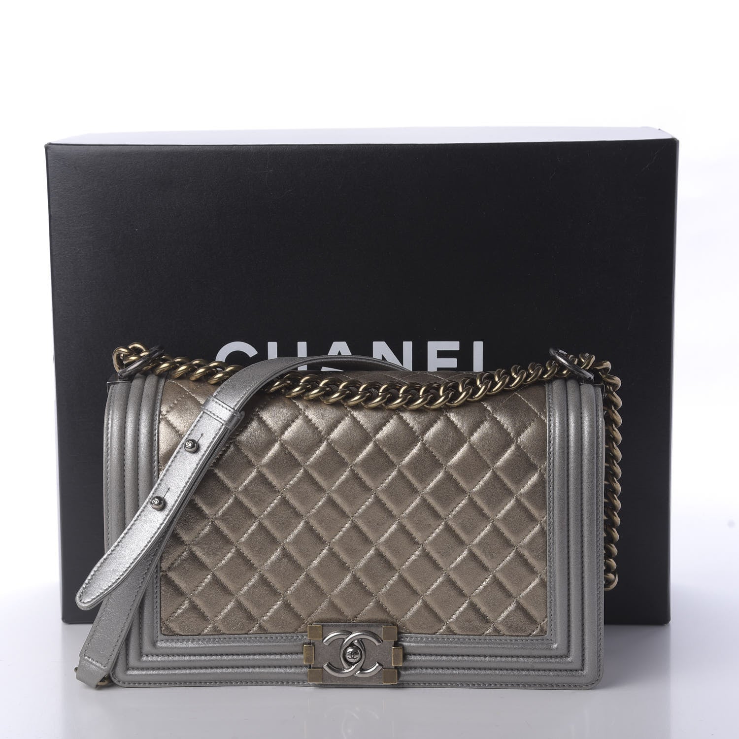 Chanel Metallic Calfskin Quilted New Medium Boy Flap Khaki 10 of 10