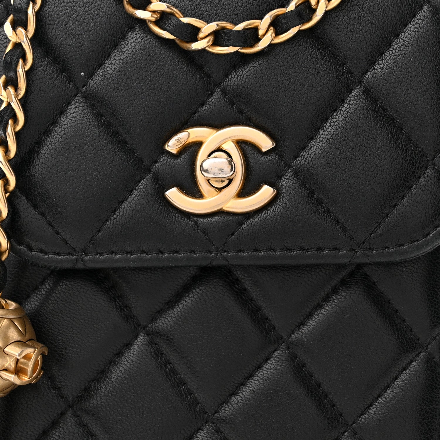 Chanel Lambskin Quilted Pearl Crush Phone Holder With Chain Black 9 of 11