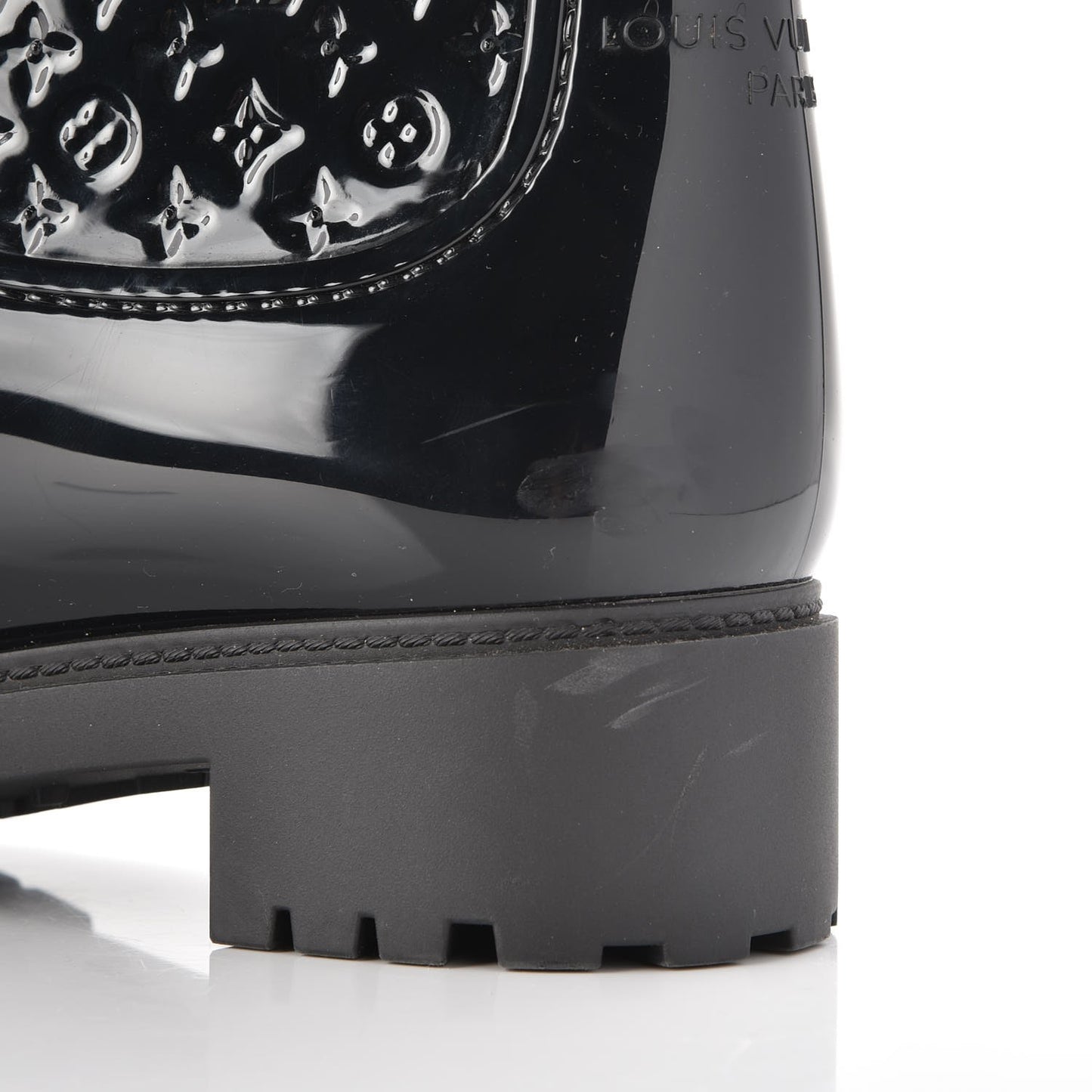 Rubber Embossed Monogram Splash Rain Boots 37 Black