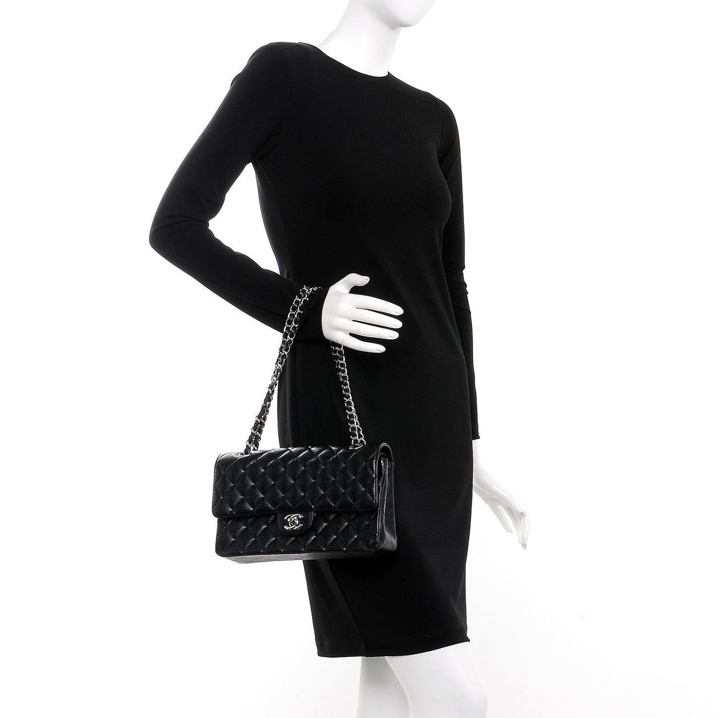Caviar Quilted Medium Double Flap Black