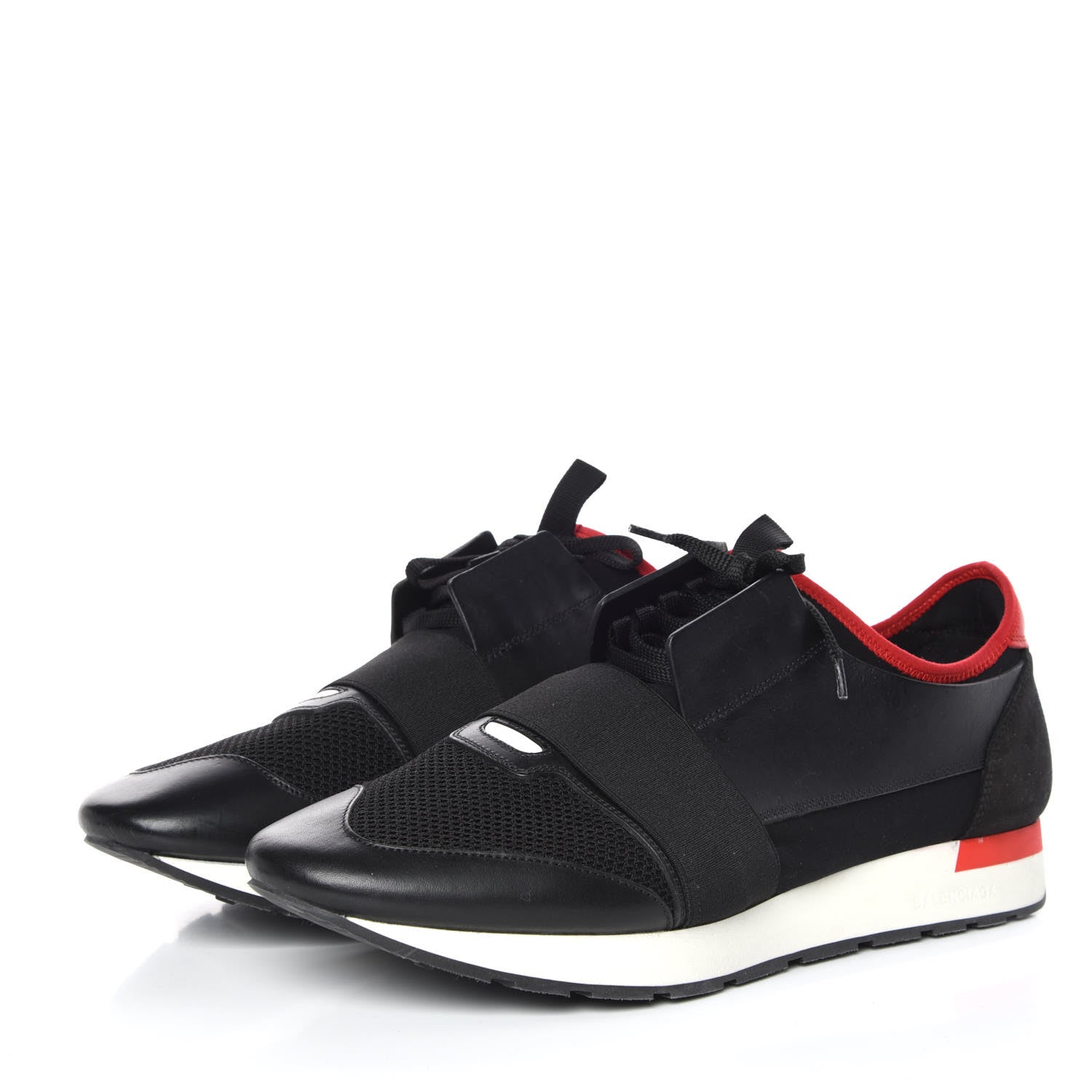 Balenciaga Mesh Calfskin Neoprene Mens Race Runner Sneakers 46 Black Red 3 of 11