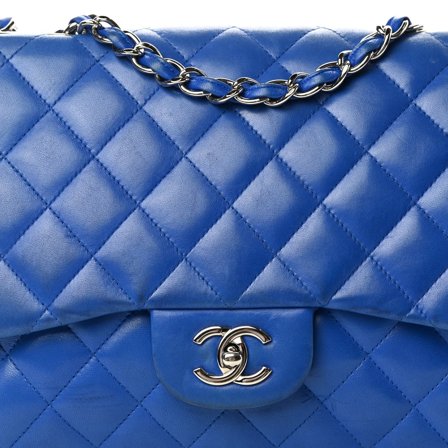 Lambskin Quilted Jumbo Single Flap Blue