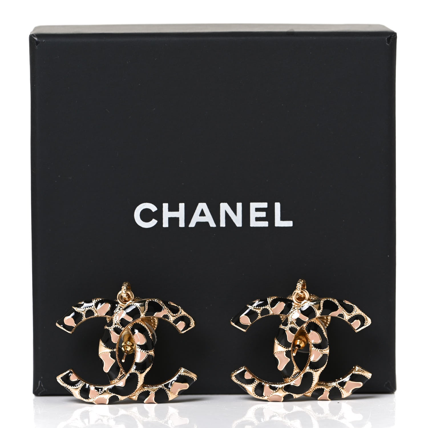 Chanel Metal Leopard Print CC Earrings Gold Black Beige 6 of 6