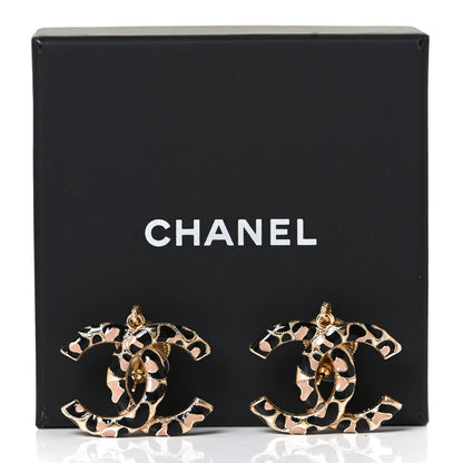 Chanel Metal Leopard Print CC Earrings Gold Black Beige 6 of 6