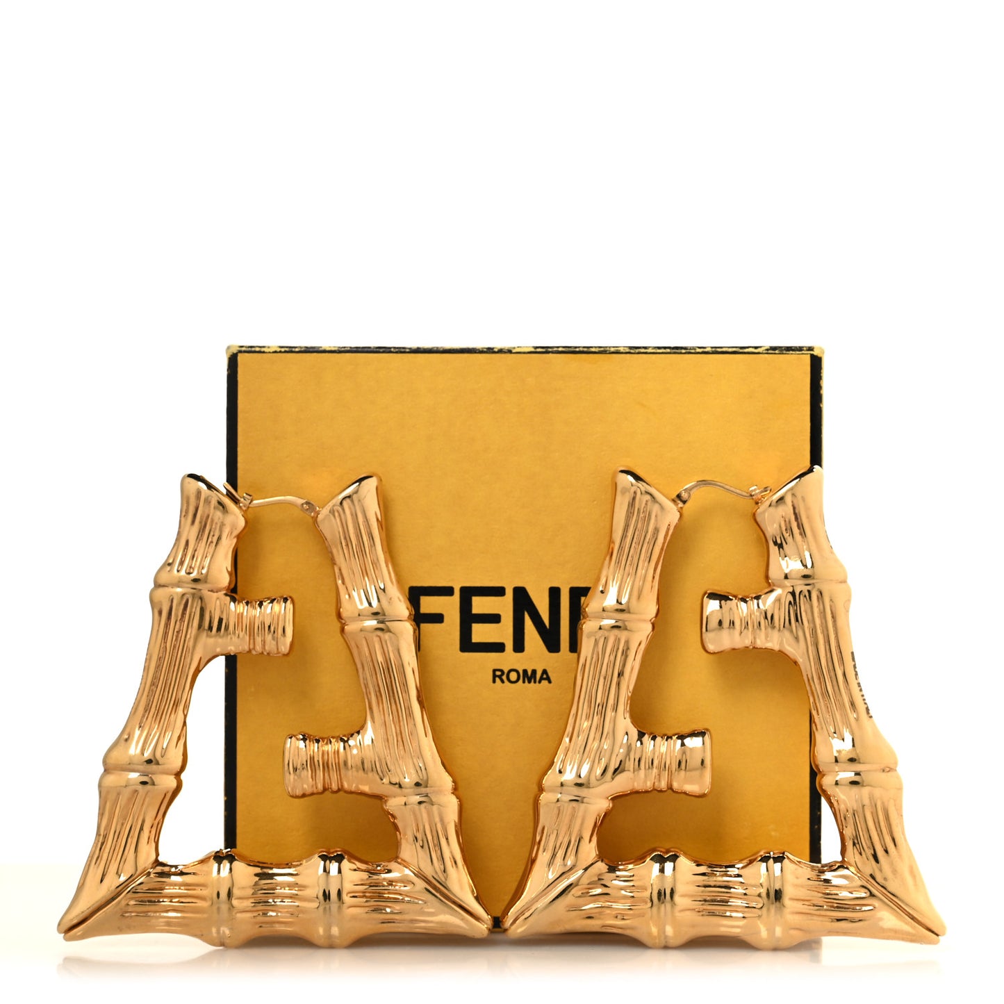 Metal FF Bamboo Hoop Earrings Gold