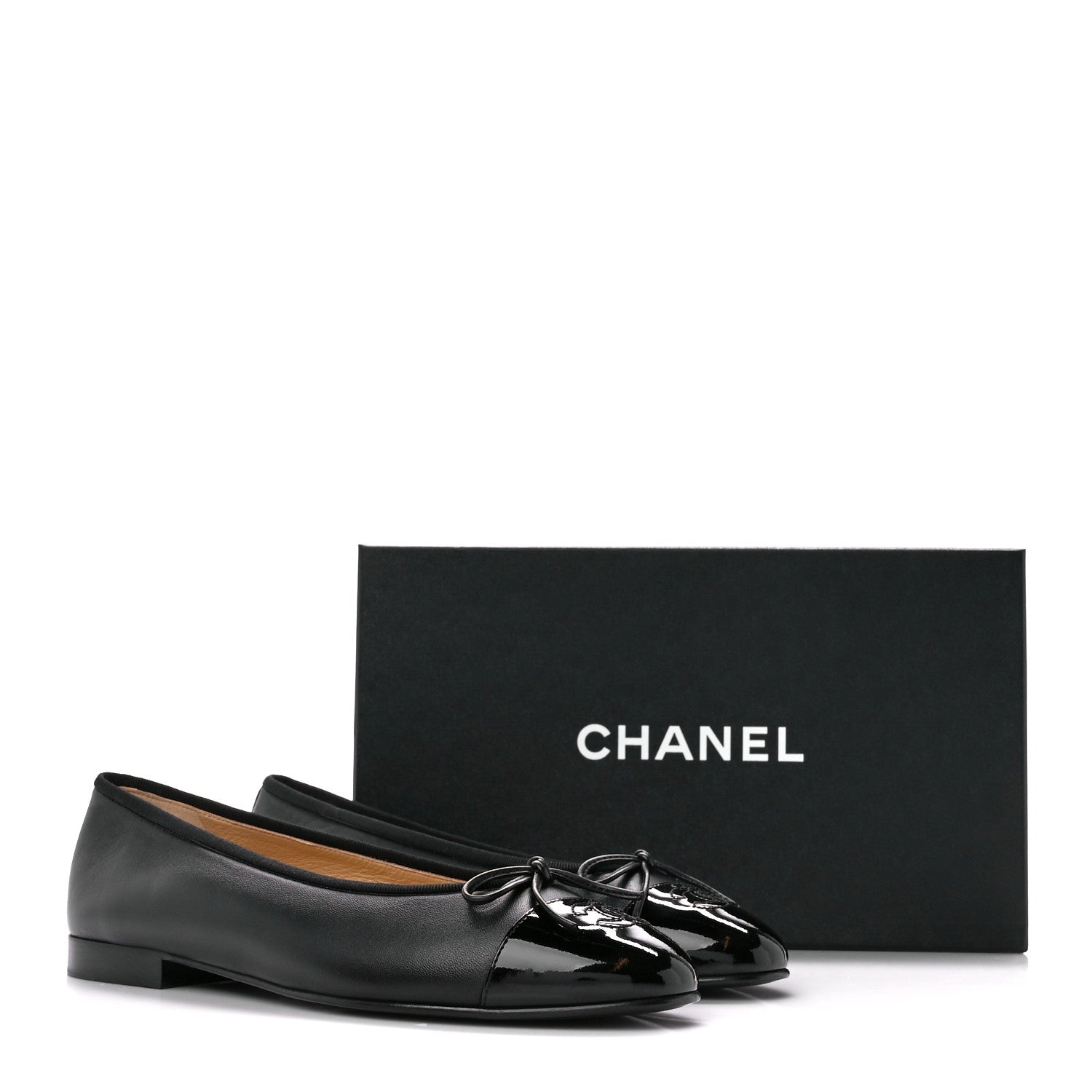 Chanel Lambskin Patent CC Cap Toe Ballerina Flats 39 Black 8 of 8