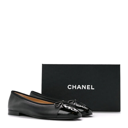 Chanel Lambskin Patent CC Cap Toe Ballerina Flats 39 Black 8 of 8