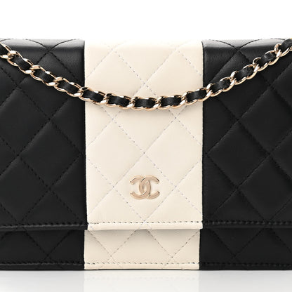 Chanel Lambskin Quilted Wallet On Chain WOC White Black 9 of 17