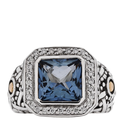 John Hardy Sterling Silver 18K Yellow Gold Diamond Blue Topaz Batu Sari Ring 51 5.75 1 of 6