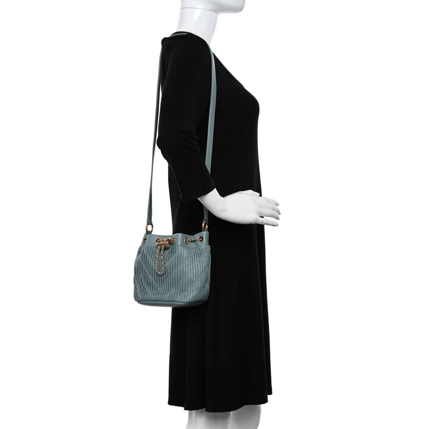 Chanel Crumpled Calfskin Coco Pleats Drawstring Bag Blue 3 of 11