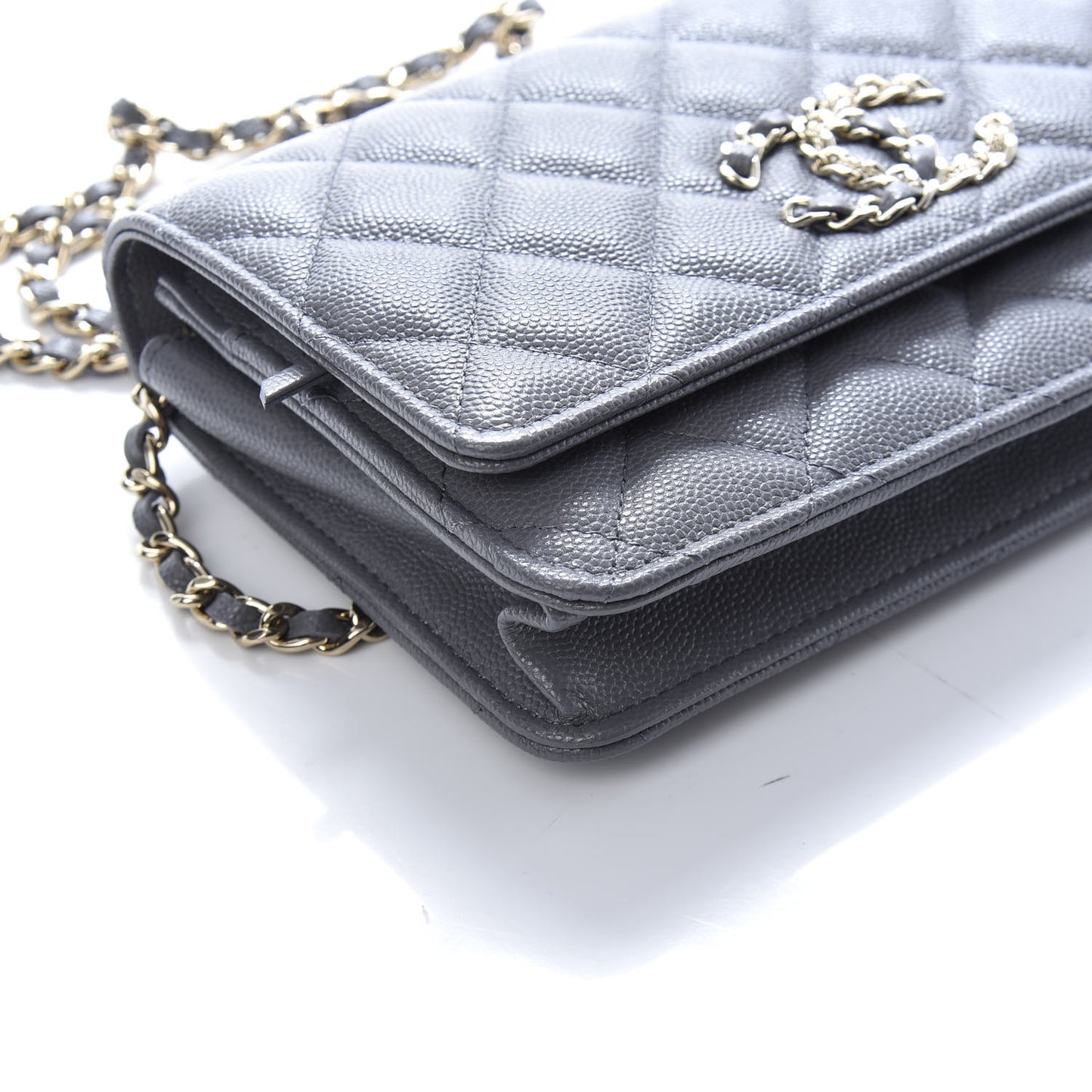 Caviar Quilted French New Wave Chain CC Wallet On Chain WOC Grey
