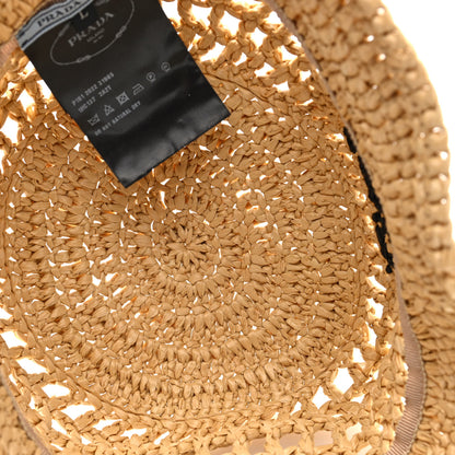 Prada Yarn Raffia Effect Crochet Logo Embroidered Womens Bucket Hat L Naturale 7 of 8