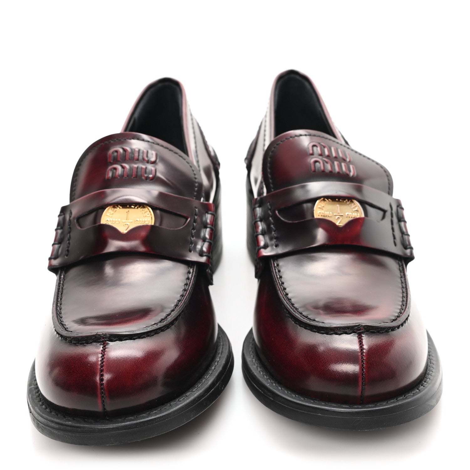 Miu Miu Spazzolato Fume Penny Platform Loafers 38 Porpora 3 of 10