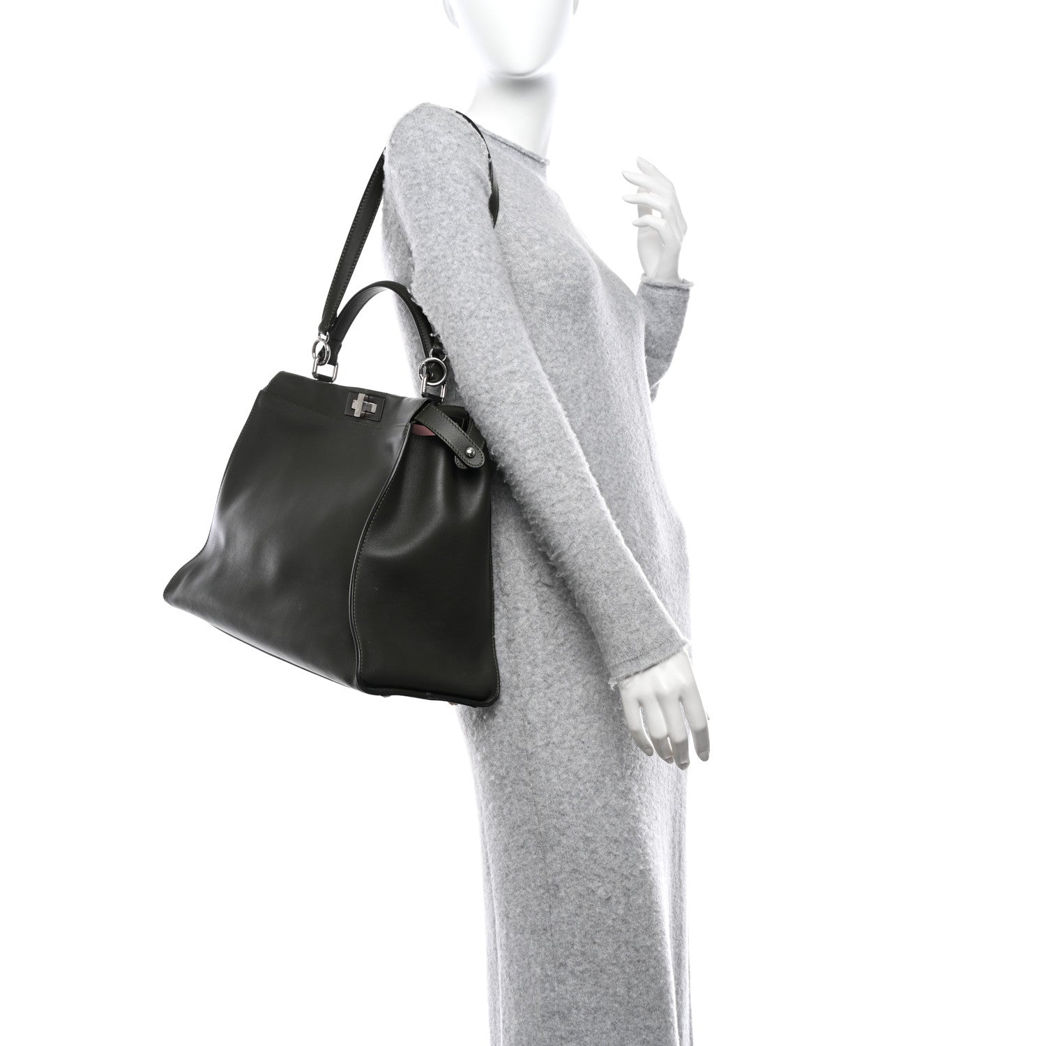 Fendi Vitello Seta Shiny Nappa Large Peekaboo Iconic Satchel Verde Prato 2 of 18