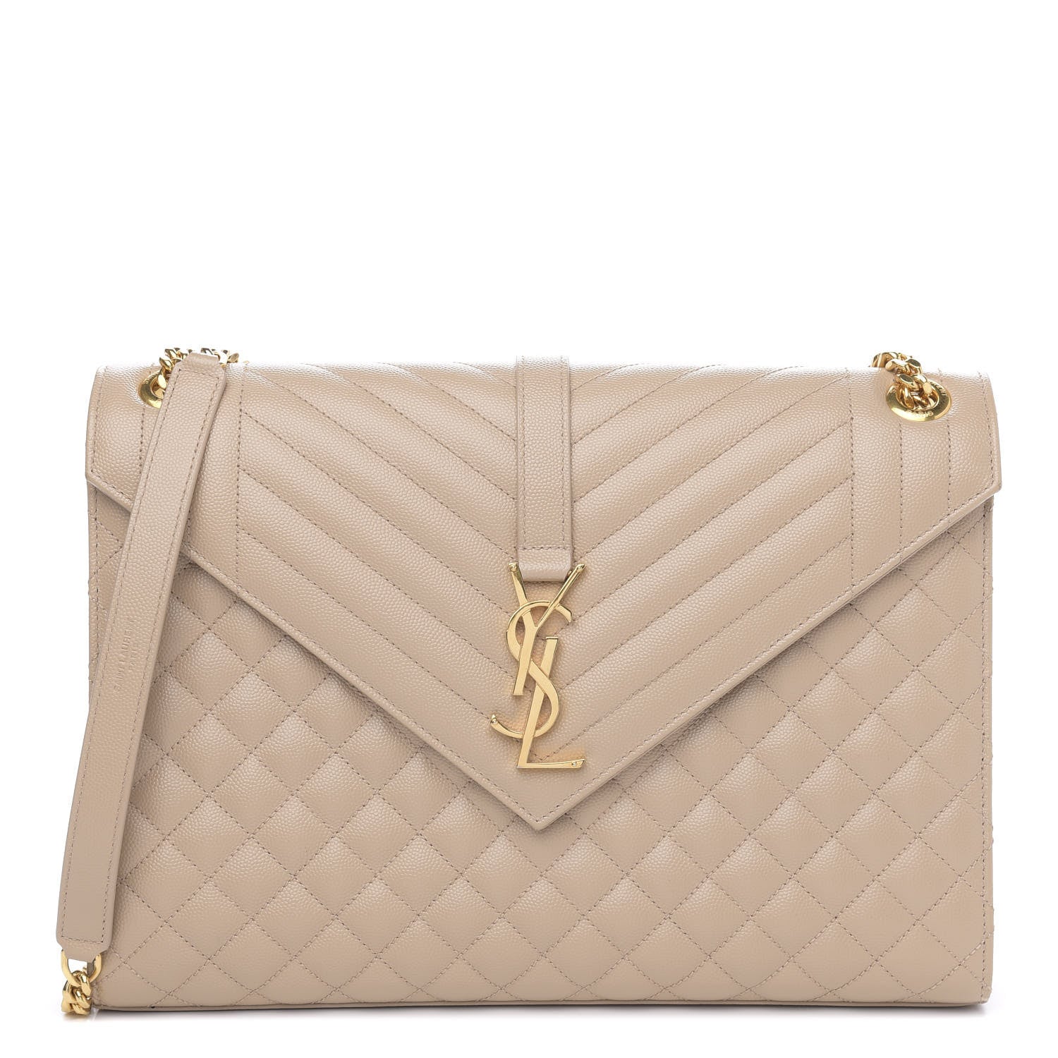 Saint Laurent Grain De Poudre Mixed Matelasse Large Triquilt Monogram Satchel Dark Beige 1 of 11