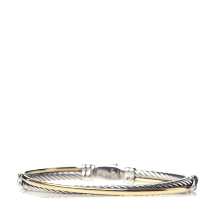 David Yurman Sterling Silver 18K Yellow Gold 3mm Crossover Bracelet 1 of 6