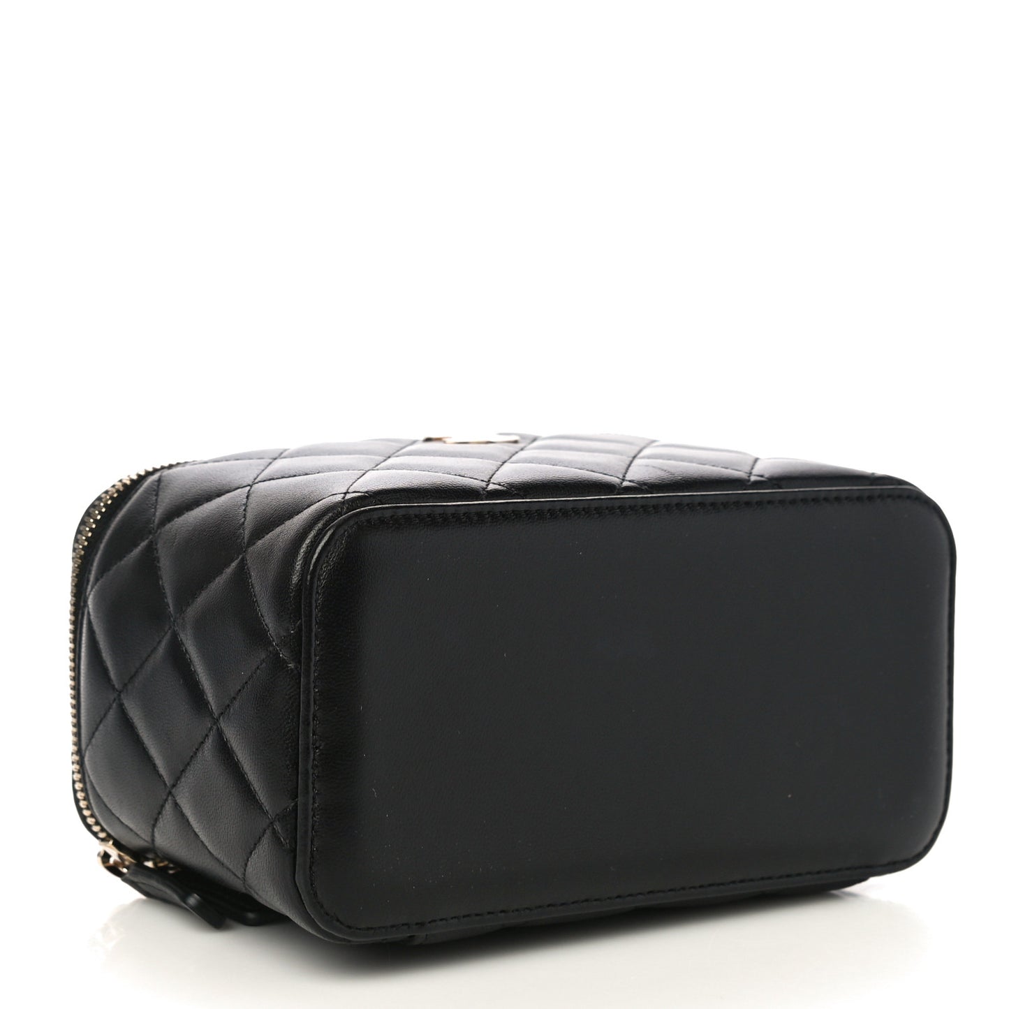 Lambskin Quilted Small Top Handle Vanity Case With Chain Black