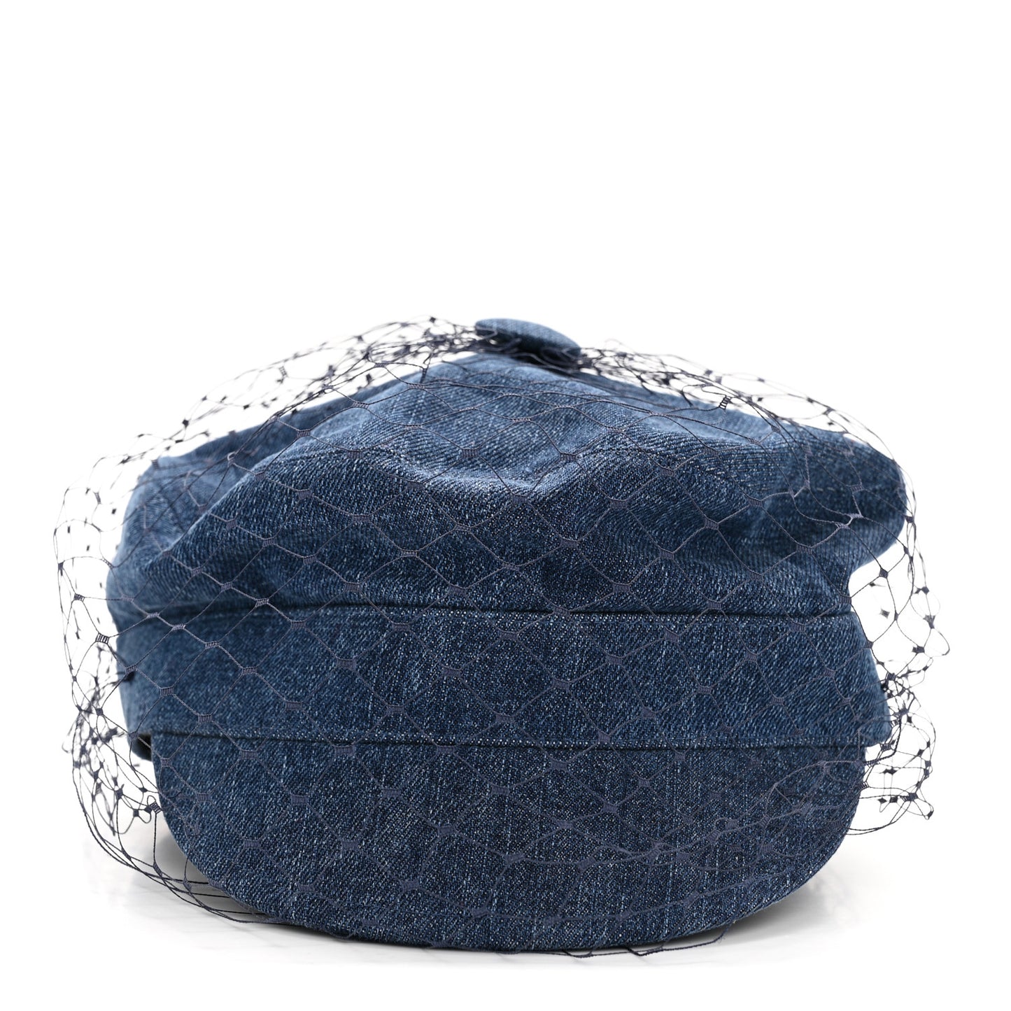 Cotton Denim Arty Beret Cap With Veil 57 Blue