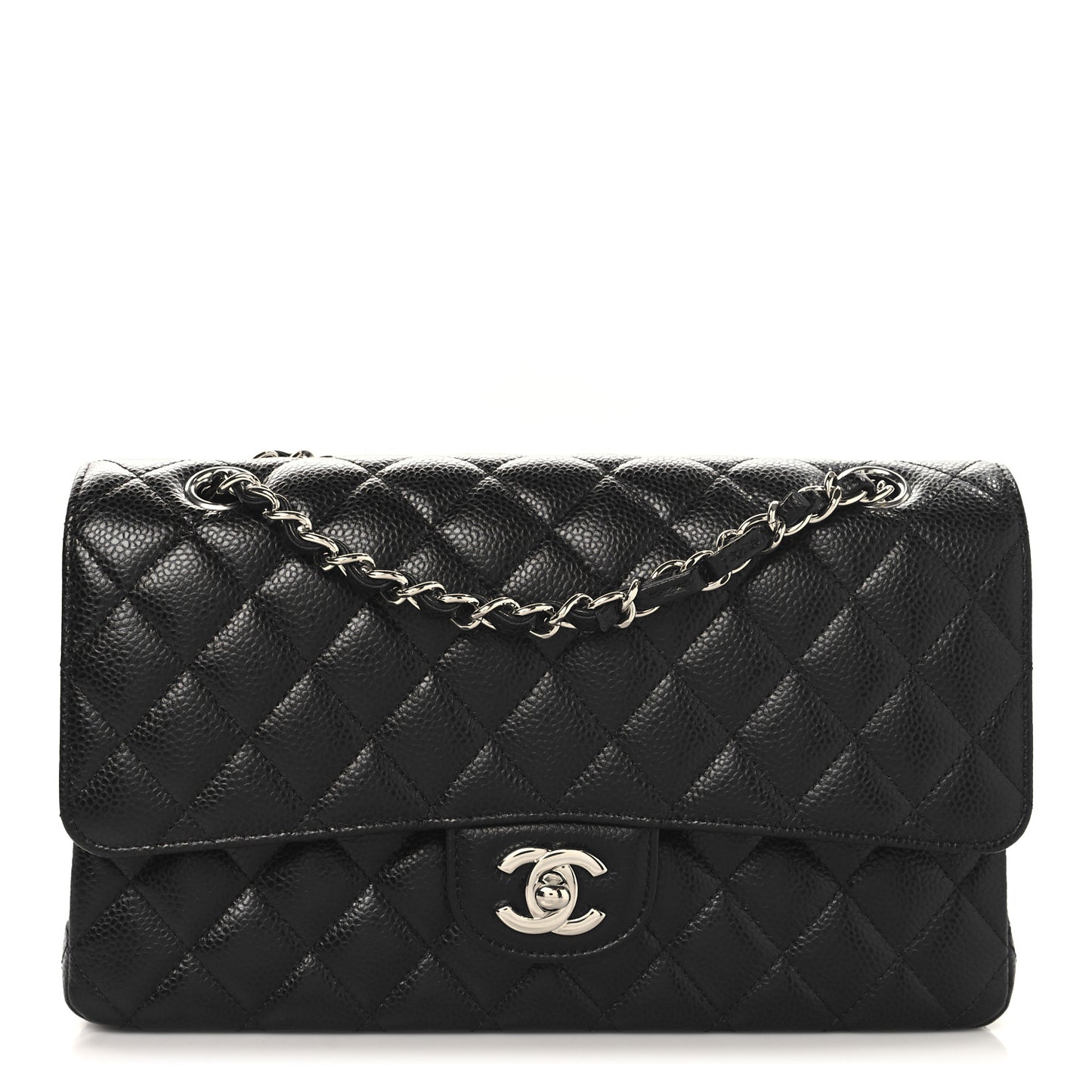 Caviar Quilted Medium Double Flap Black